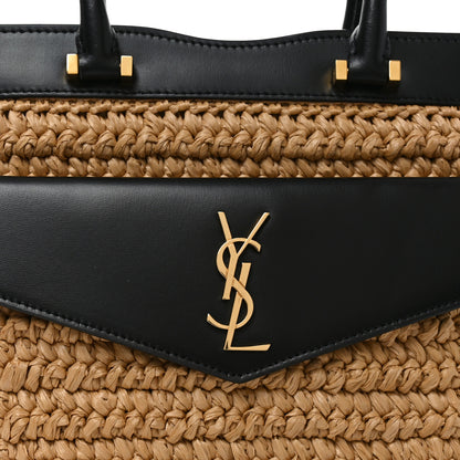 Saint Laurent Raffia Calfskin Small Uptown Tote Black Natural 8 of 10