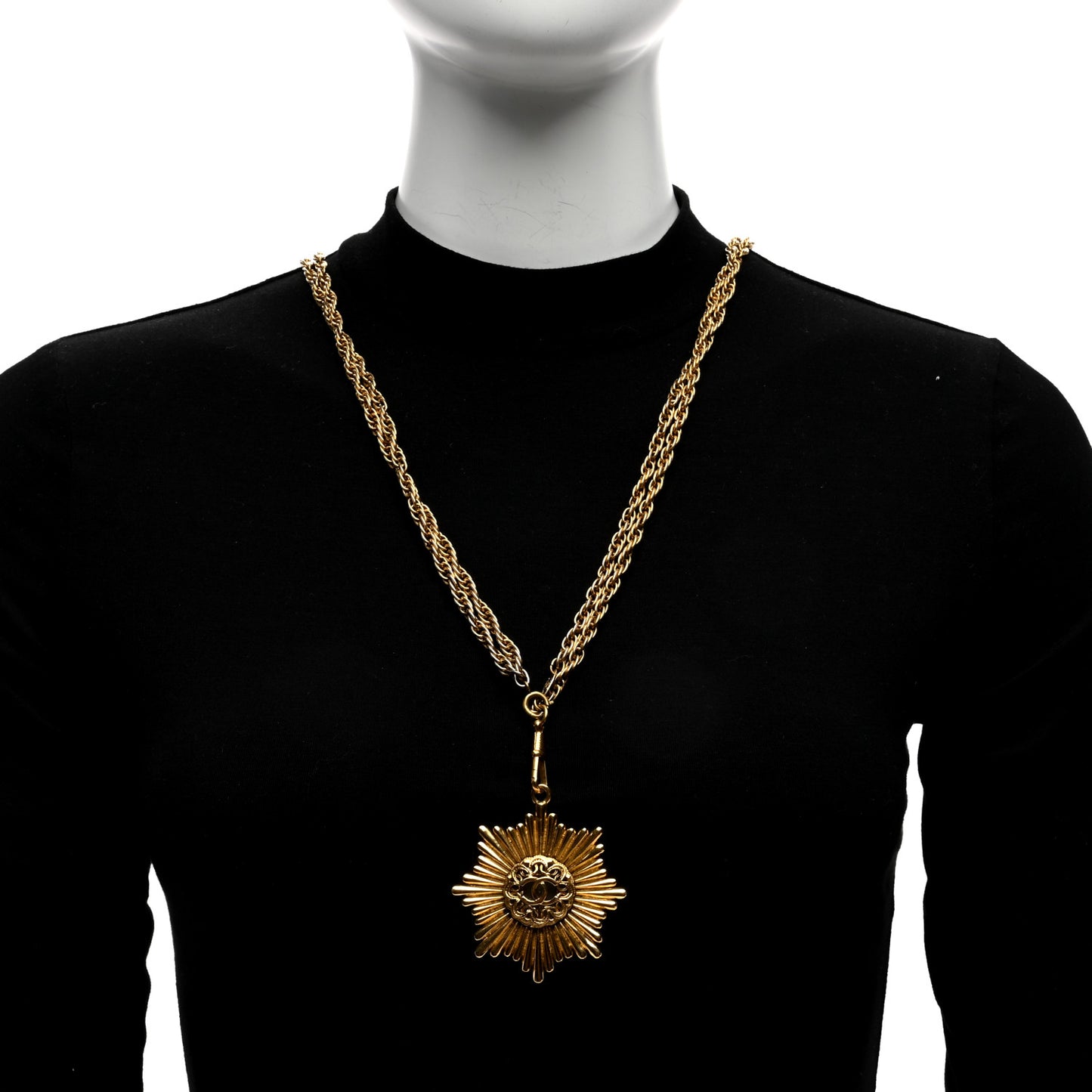 Metal CC Sunburst Chain Pendant Necklace Gold