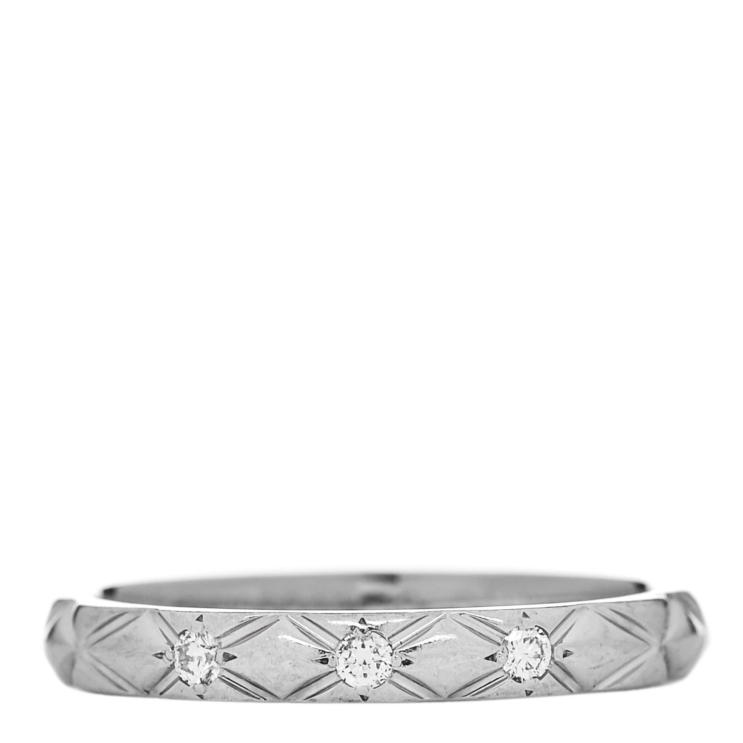 Chanel Platinum Diamond Small Matelasse Ring 48 4.5 1 of 5