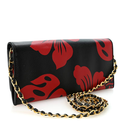 Prada Saffiano Hibiscus Print Oro Chain Wallet Rosso 3 of 9