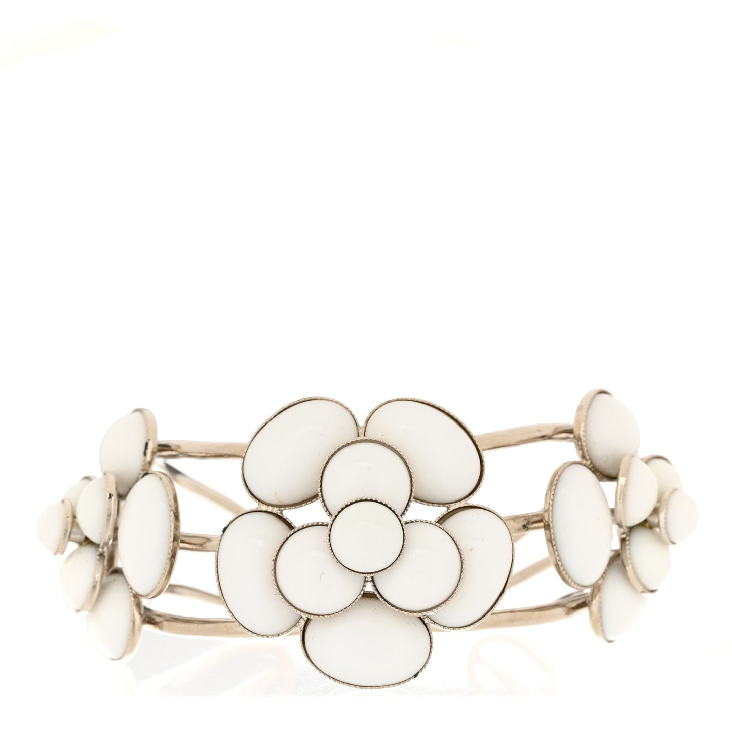 Metal Enamel Camellia CC Bracelet Silver White