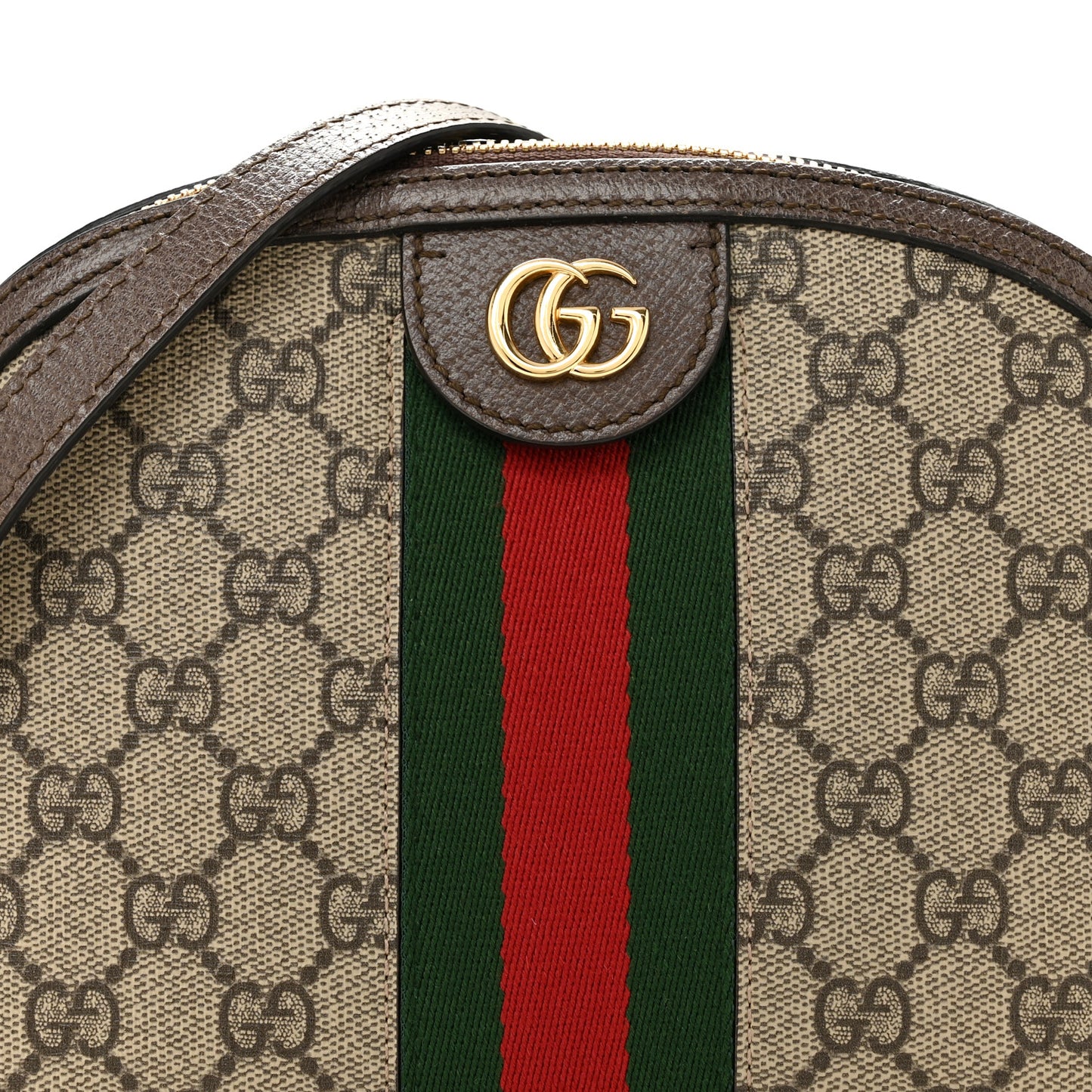 GG Supreme Monogram Textured Dollar Calfskin Web Small Ophidia Dome Shoulder Bag Beige Ebony New Acero
