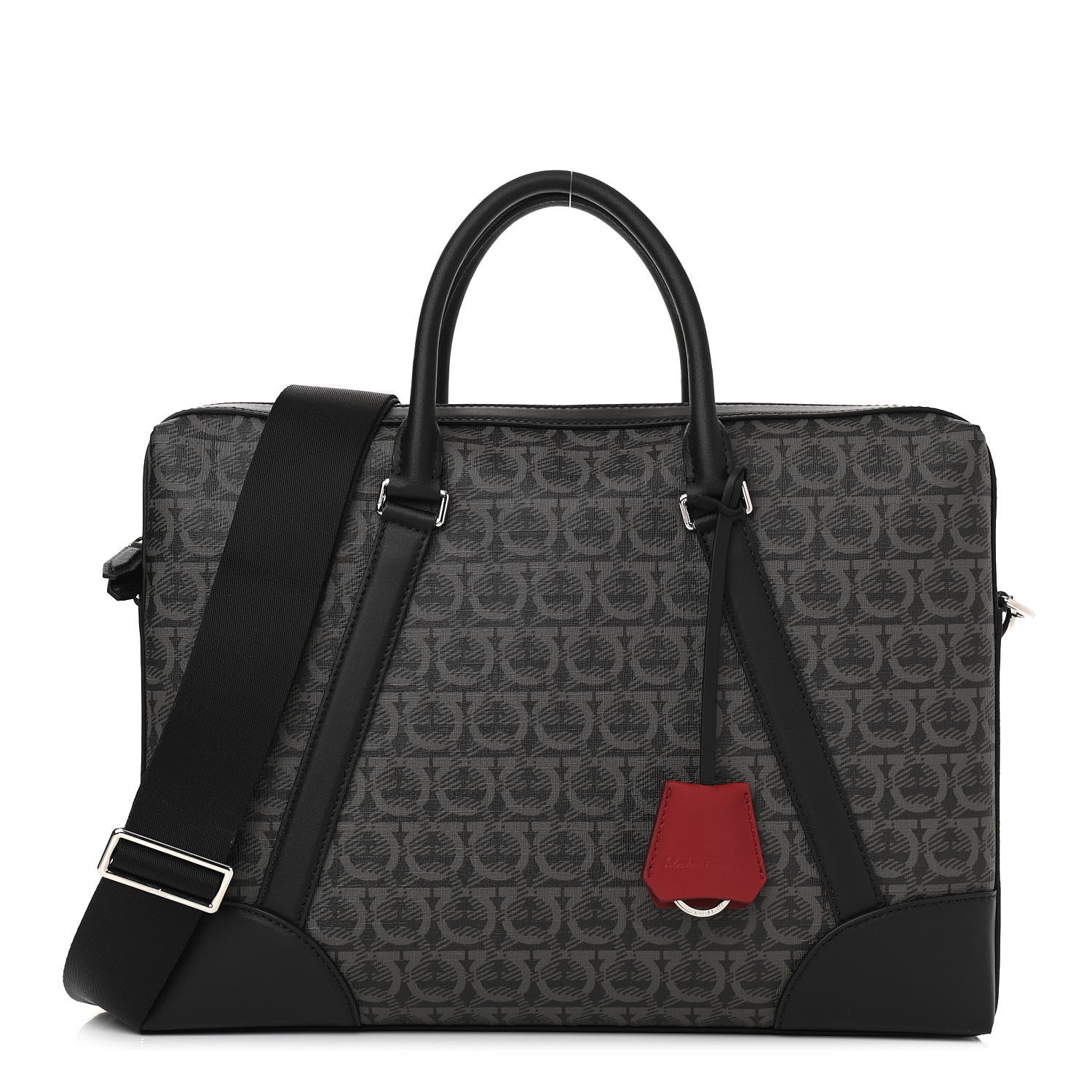 Salvatore Ferragamo Gancini Monogram Calfskin Briefcase Black Grey 1 of 9