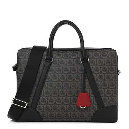 Salvatore Ferragamo Gancini Monogram Calfskin Briefcase Black Grey 1 of 9