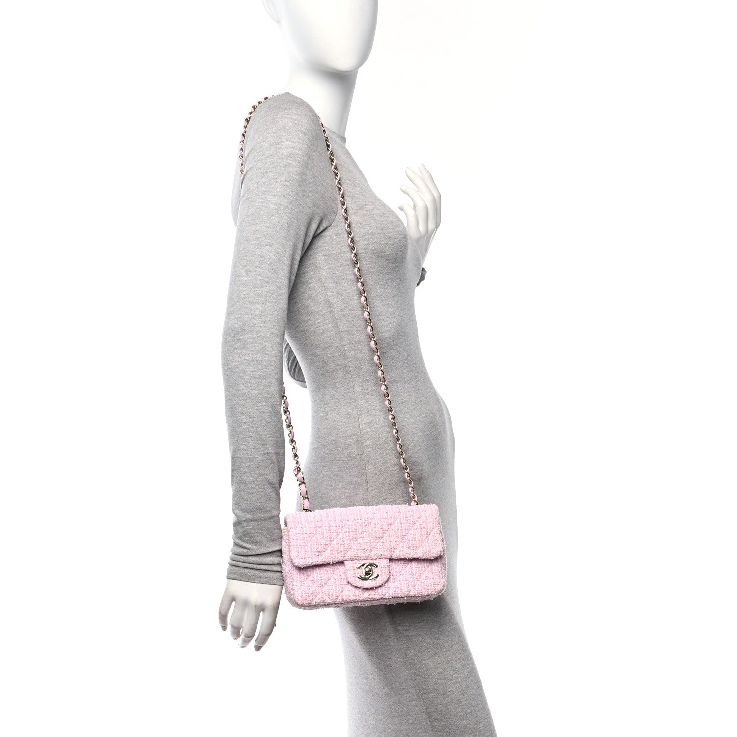 Chanel Tweed Quilted Mini Rectangular Flap Pink 2 of 11