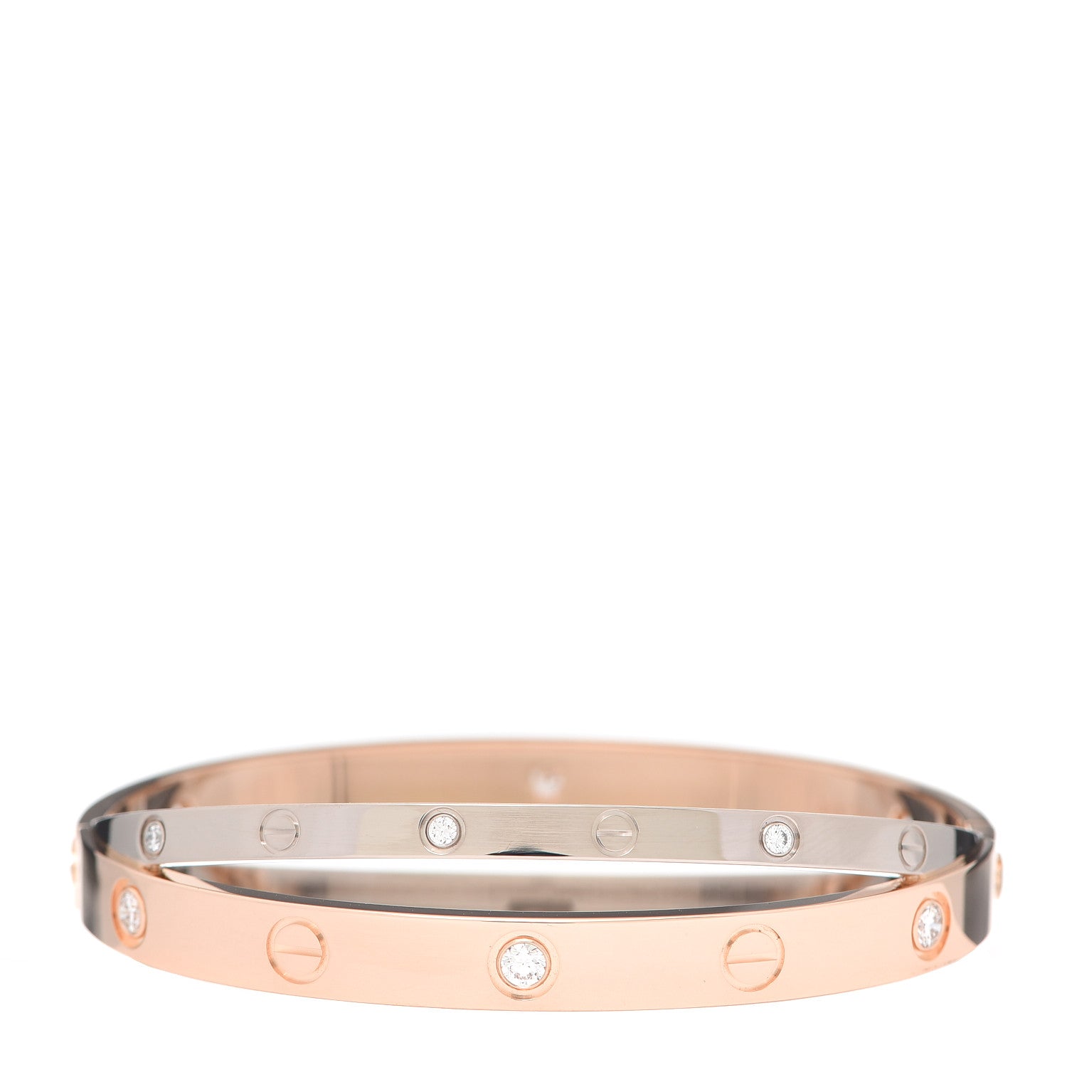 Cartier 18K Pink White Gold 12 Diamond Double LOVE Bracelet 16 3 of 5