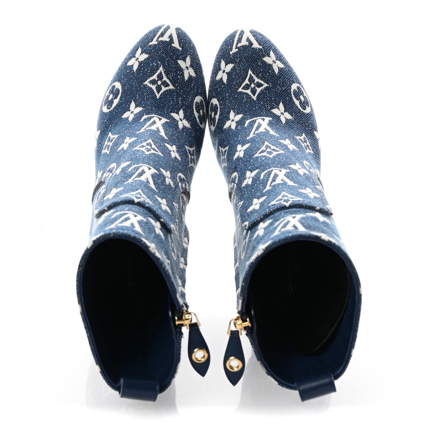 Denim Monogram Silhouette Ankle Boots 37.5 Navy Blue