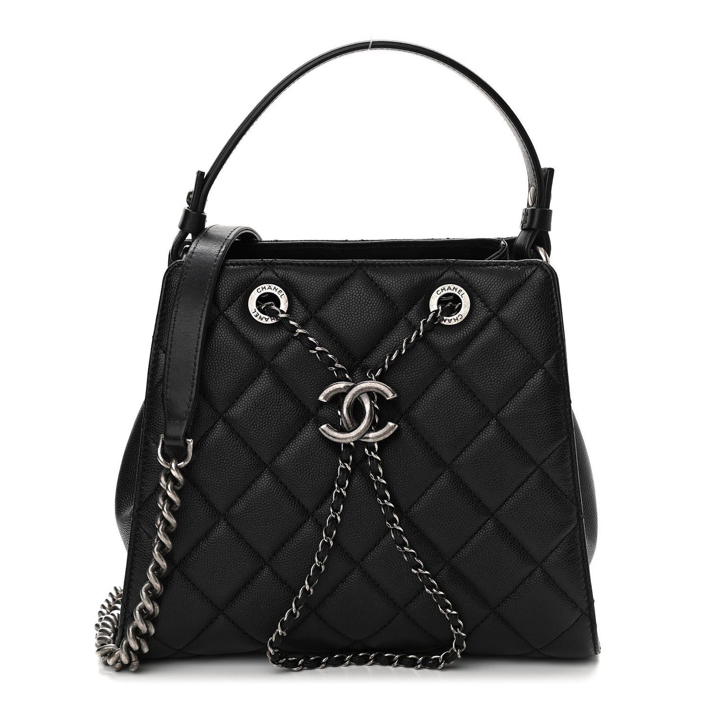 Caviar Quilted Small CC Bucket Bag Black