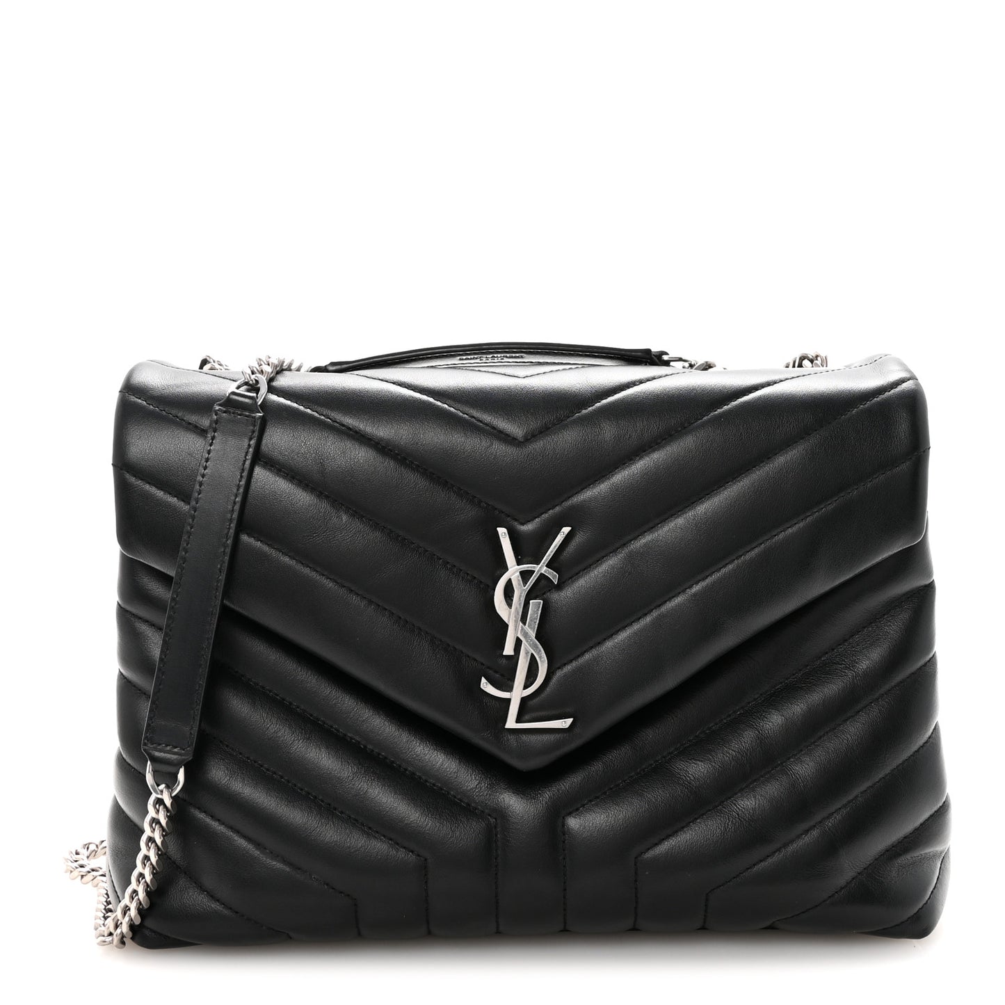 Calfskin Y Quilted Monogram Medium Loulou Chain Satchel Black