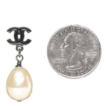 Chanel Ruthenium Pearl CC Drop Earrings Dark Silver 2 of 4