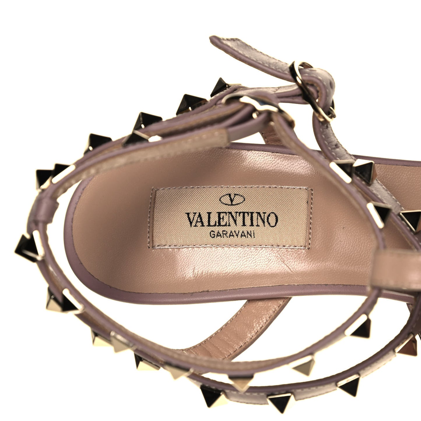 Metallic Pebbled Calfskin Rockstud Ankle Strap 65mm Pumps 39 Rame Poudre