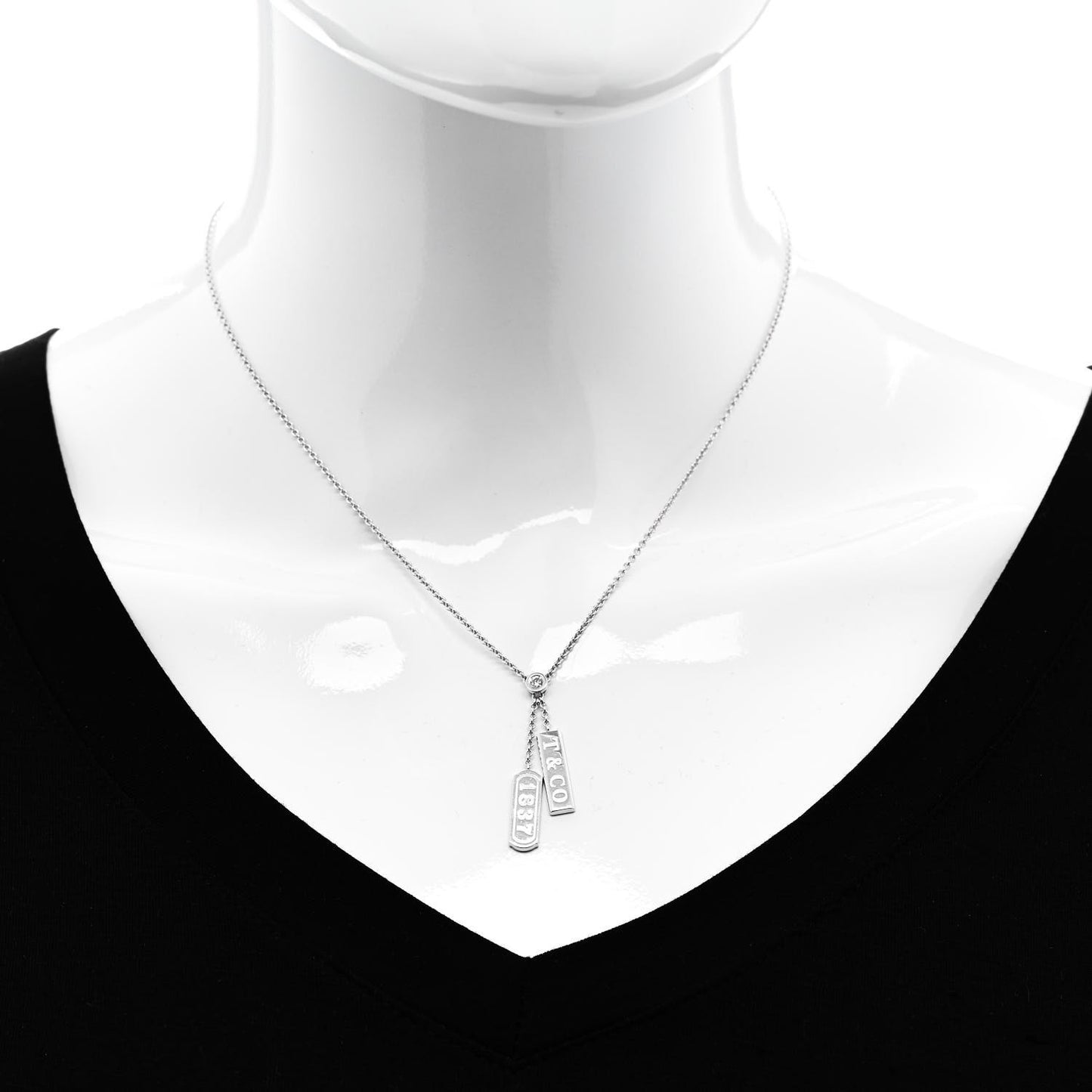 18K White Gold Diamond 1837 Double Bar Pendant Necklace