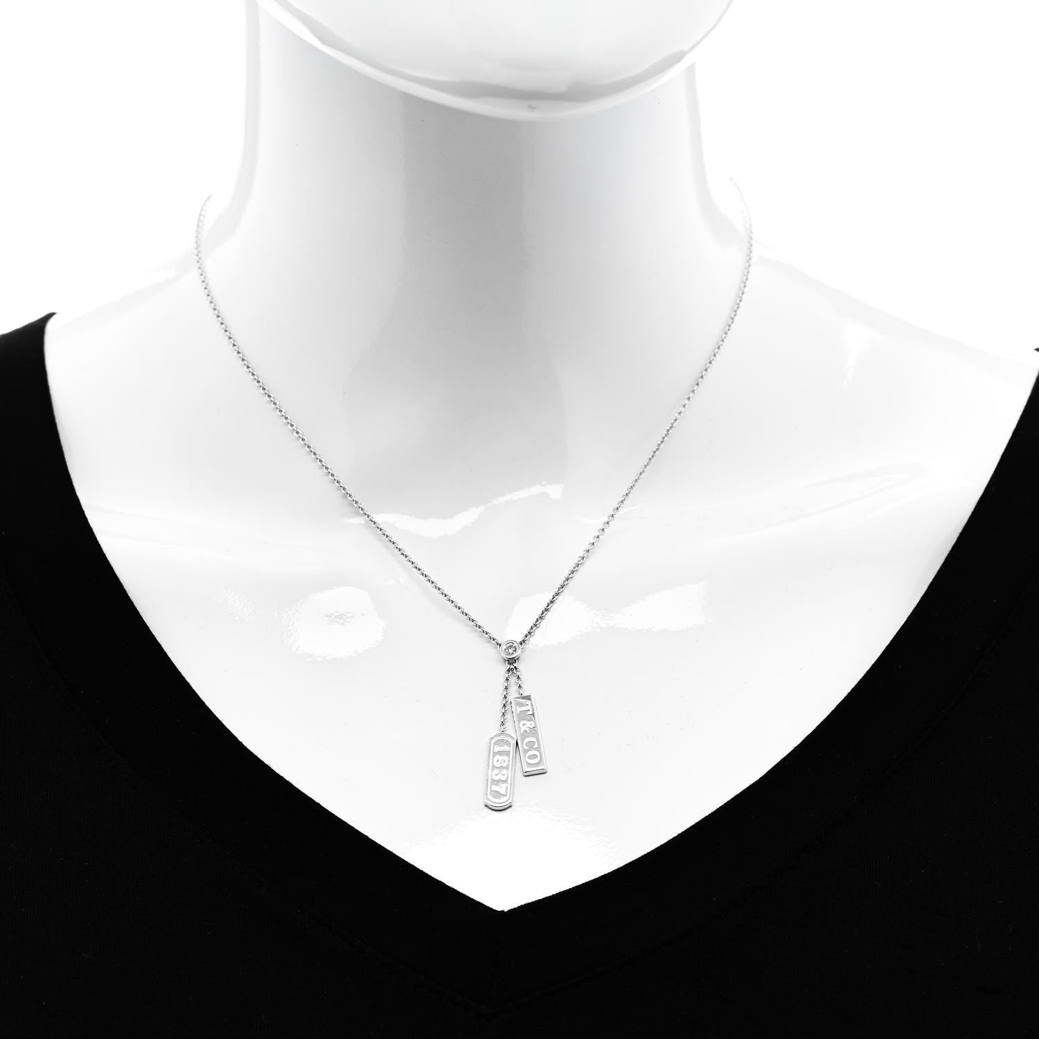 Tiffany 18K White Gold Diamond 1837 Double Bar Pendant Necklace 2 of 6
