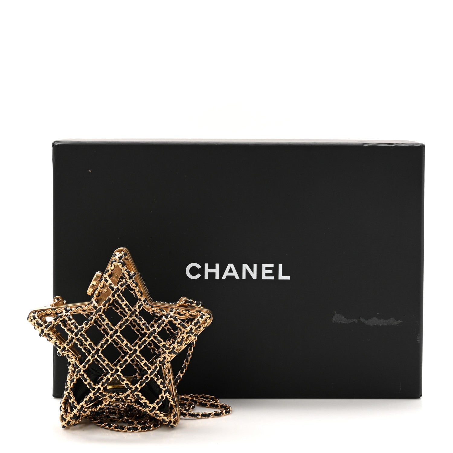 【美品レア】シャネルCHANEL カシミヤ スターロゴ Chanel Metal CC Star Minaudiere Crossbody Gold Black 1918150