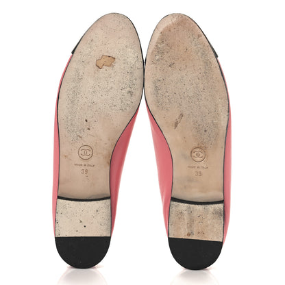 Chanel Lambskin Cap Toe CC Ballerina Flats 39 Coral Black 6 of 9