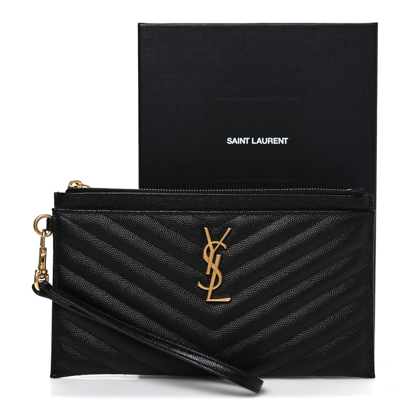 Grain De Poudre Chevron Monogram Large Bill Pouch Black