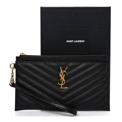 Saint Laurent Grain De Poudre Chevron Monogram Large Bill Pouch Black 8 of 8