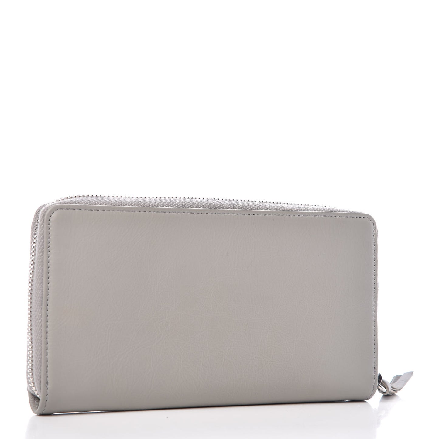 Matte Goatskin Rubber Covered Classic Hardware Continental Zip Around Wallet Gris Glace
