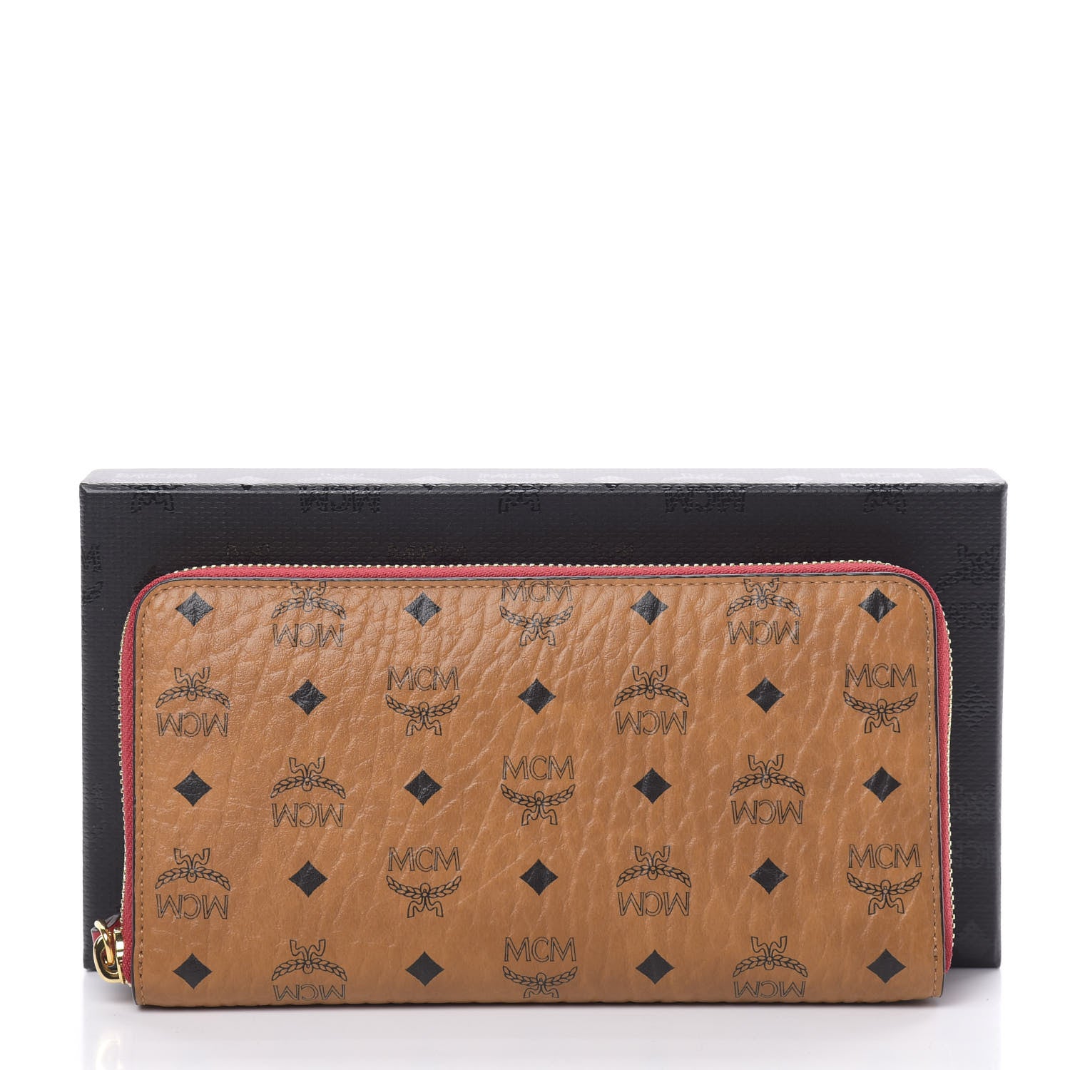 MCM Visetos Large Zip Around Wallet Cognac Red 8 of 8