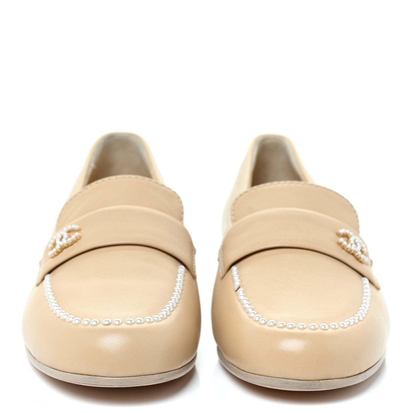 Calfskin Pearl CC Loafers 38 Beige
