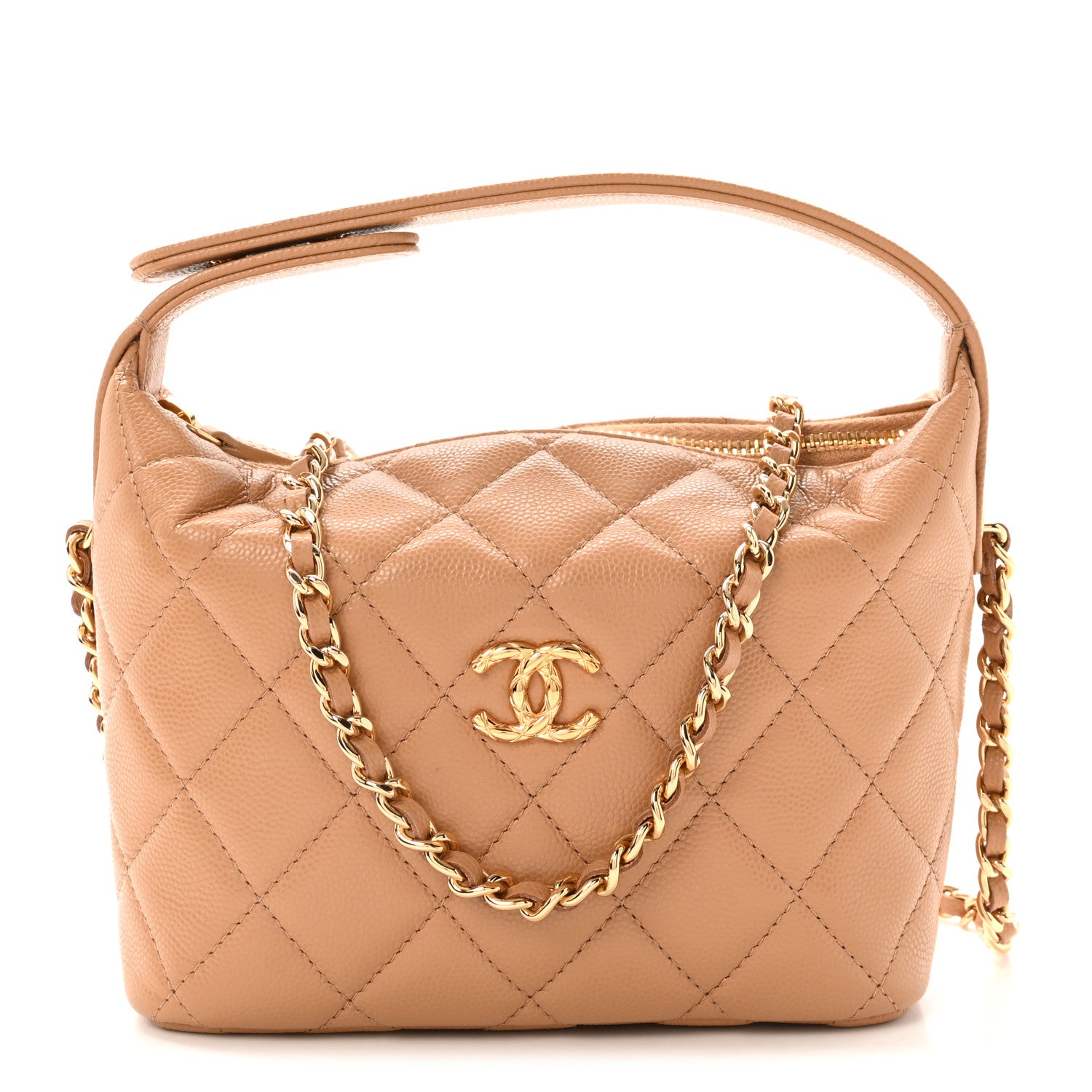 Chanel Caviar Quilted Hobo Clutch With Chain Dark Beige 1 of 10