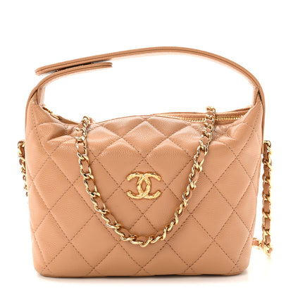 Chanel Caviar Quilted Hobo Clutch With Chain Dark Beige 1 of 10