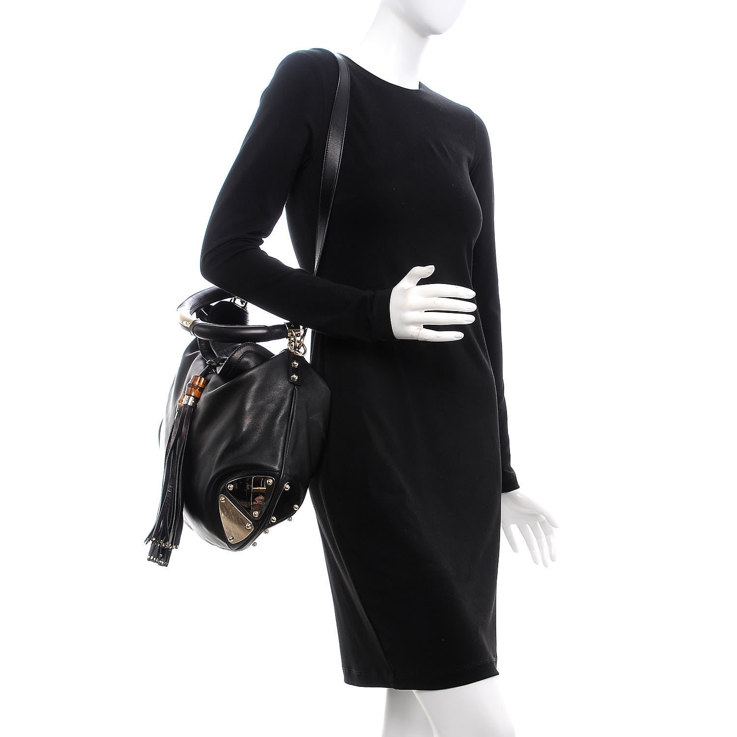 Gucci Calfskin Large Indy Top Handle Hobo Black 2 of 7