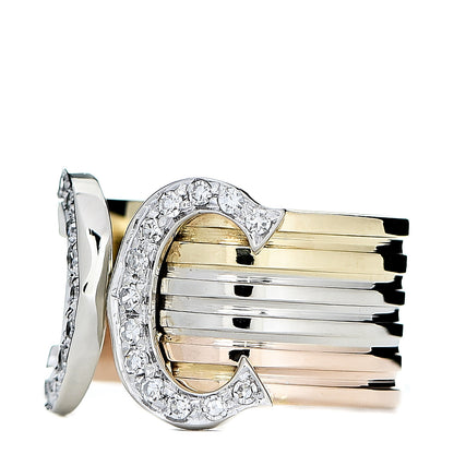 Cartier 18K Pink Yellow White Gold Diamond C De Ring 49 4.75 2 of 7