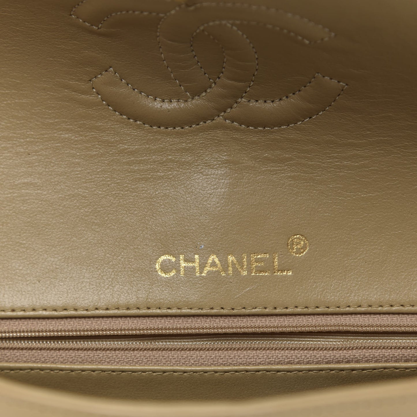 Lambskin Quilted Medium Double Flap Beige