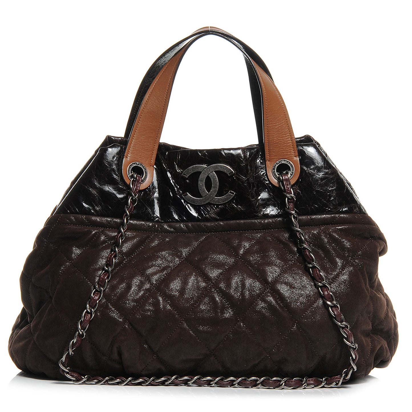 Iridescent Calfskin Large In The Mix Tote Dark Brown