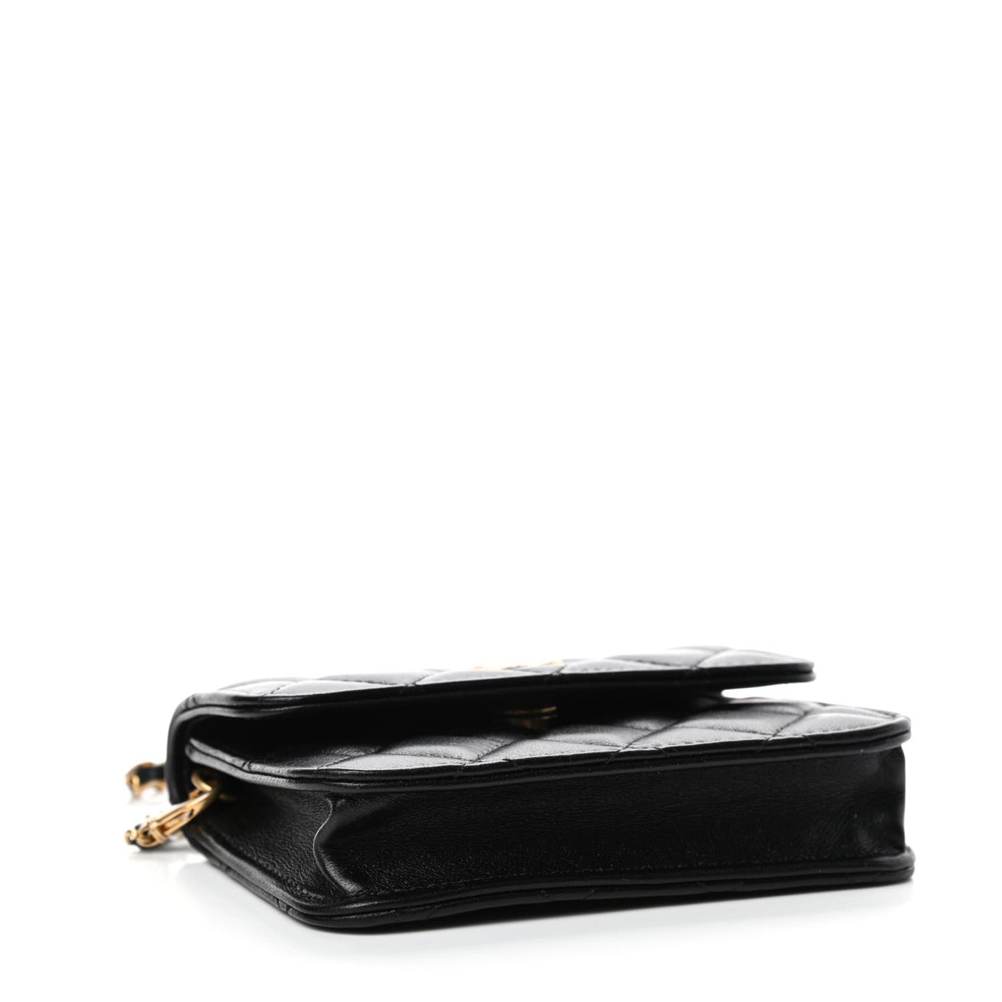 Lambskin Quilted Pearl Crush Clutch With Chain Black