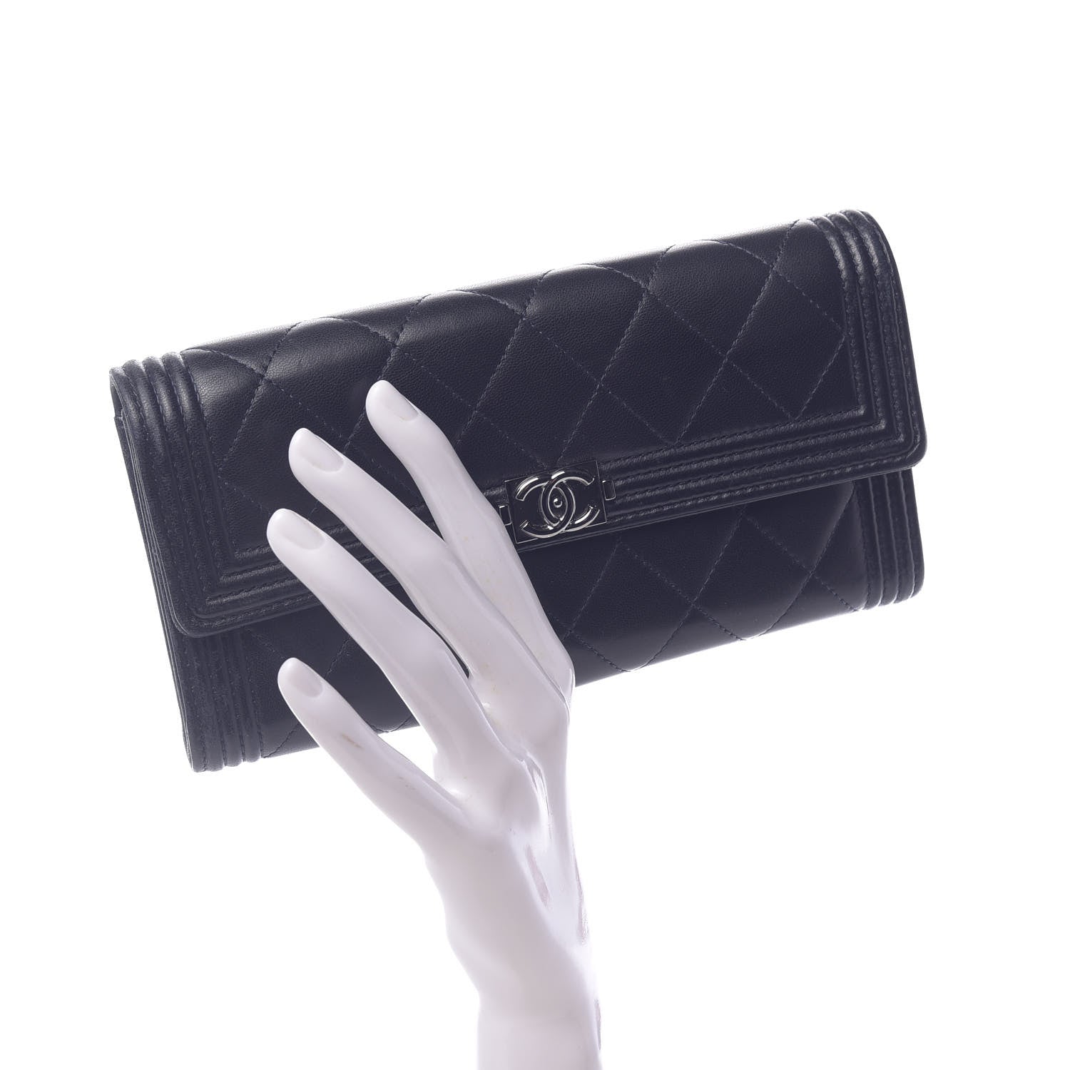 Chanel Lambskin Quilted Boy Flap Wallet Blue 2 of 9