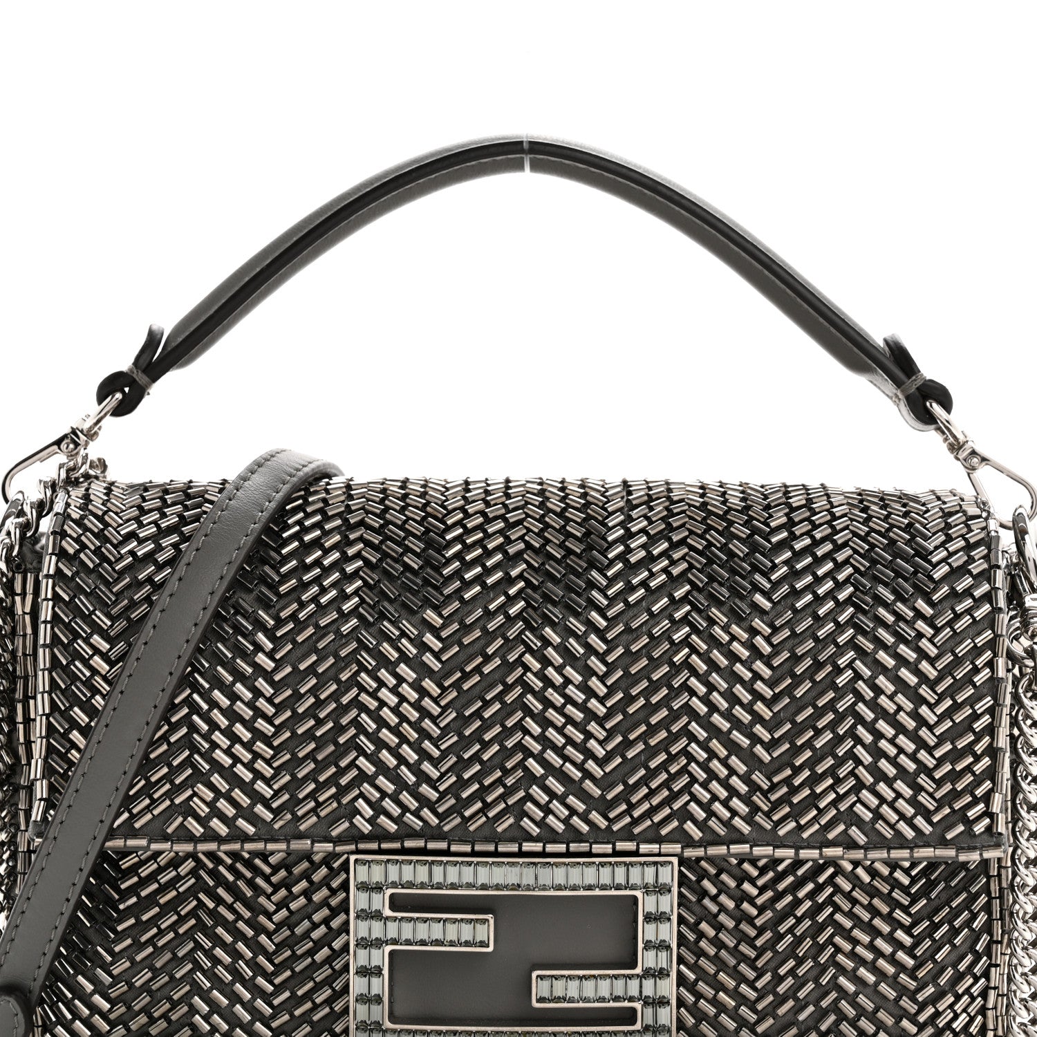 Fendi Fabric Beaded Woven Mini Baguette Clay Palladium 8 of 10