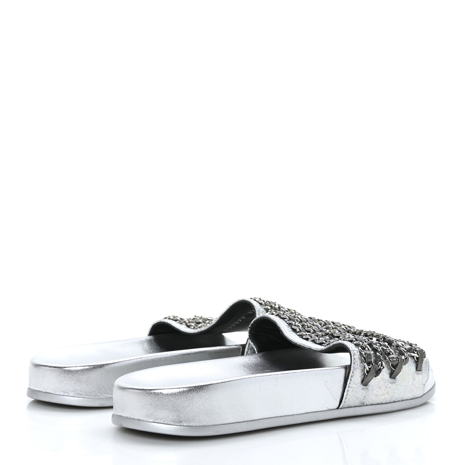Chanel Metallic Lambskin Chain Flat Sandals 37 Silver 4 of 9