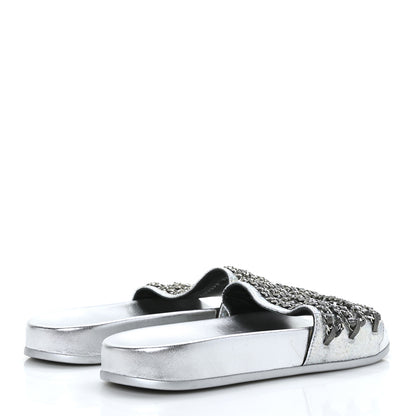 Chanel Metallic Lambskin Chain Flat Sandals 37 Silver 4 of 9