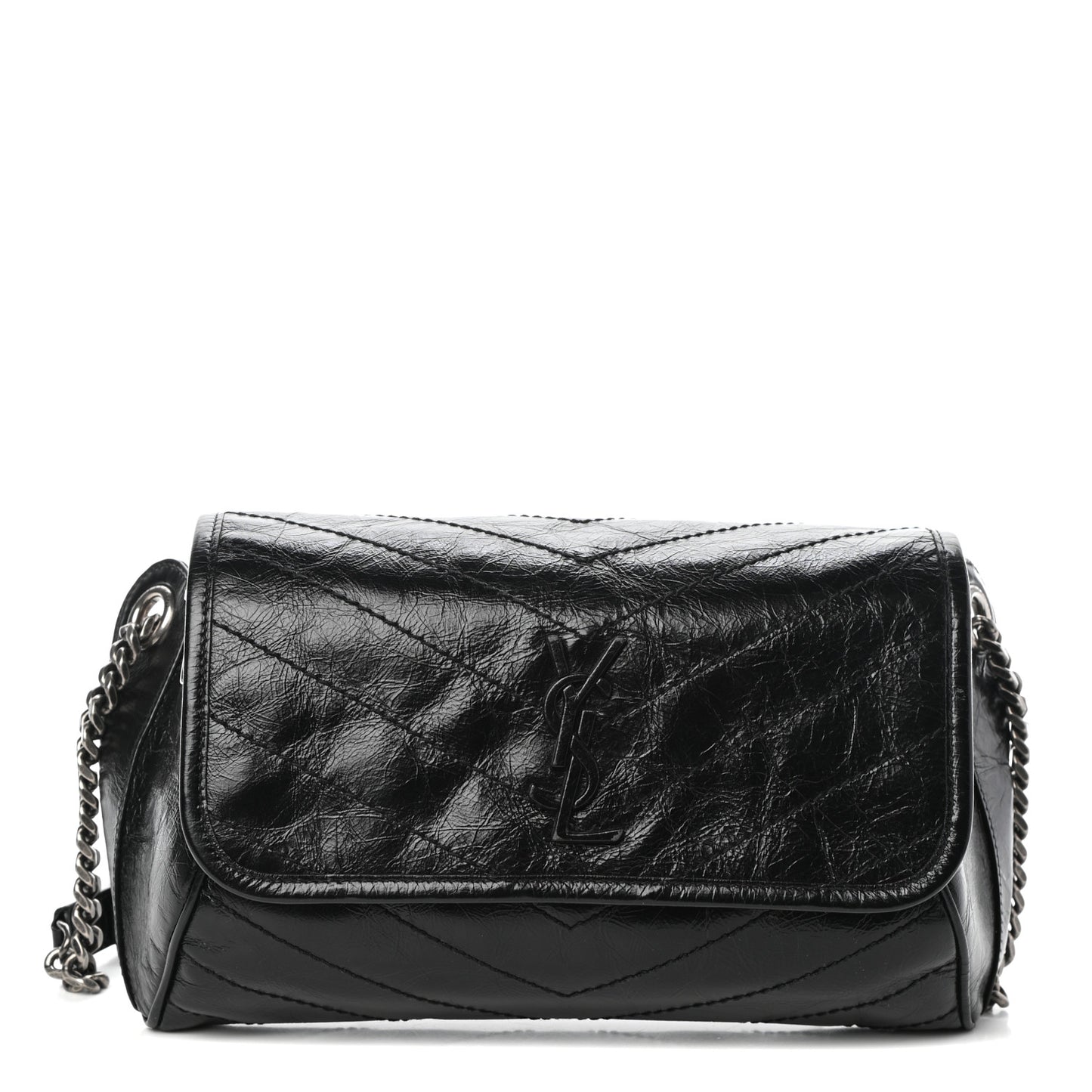Crinkled Calfskin Matelasse Monogram Niki Body Bag Black