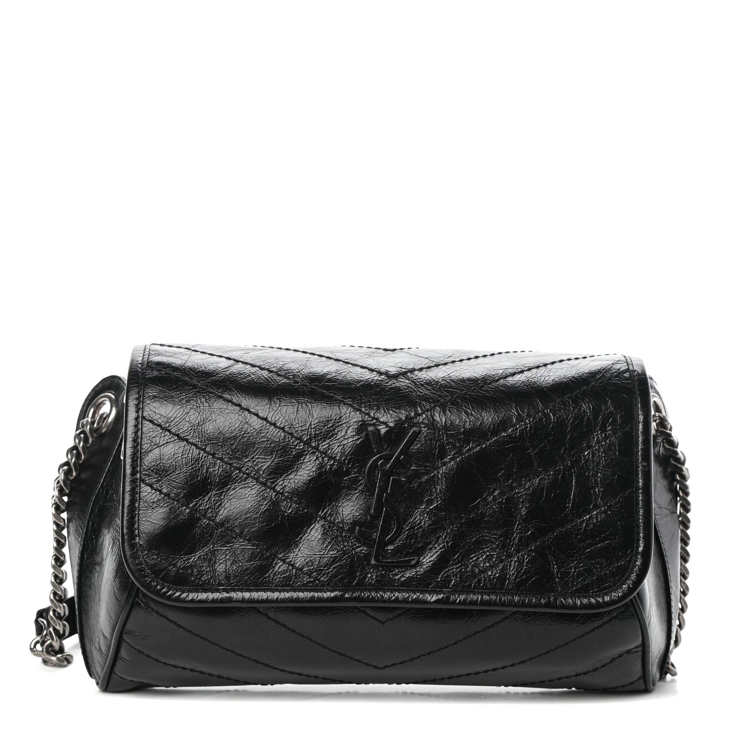 Saint Laurent Crinkled Calfskin Matelasse Monogram Niki Body Bag Black 1 of 9