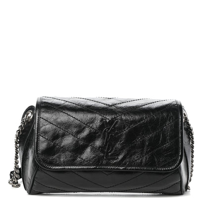 Saint Laurent Crinkled Calfskin Matelasse Monogram Niki Body Bag Black 1 of 9