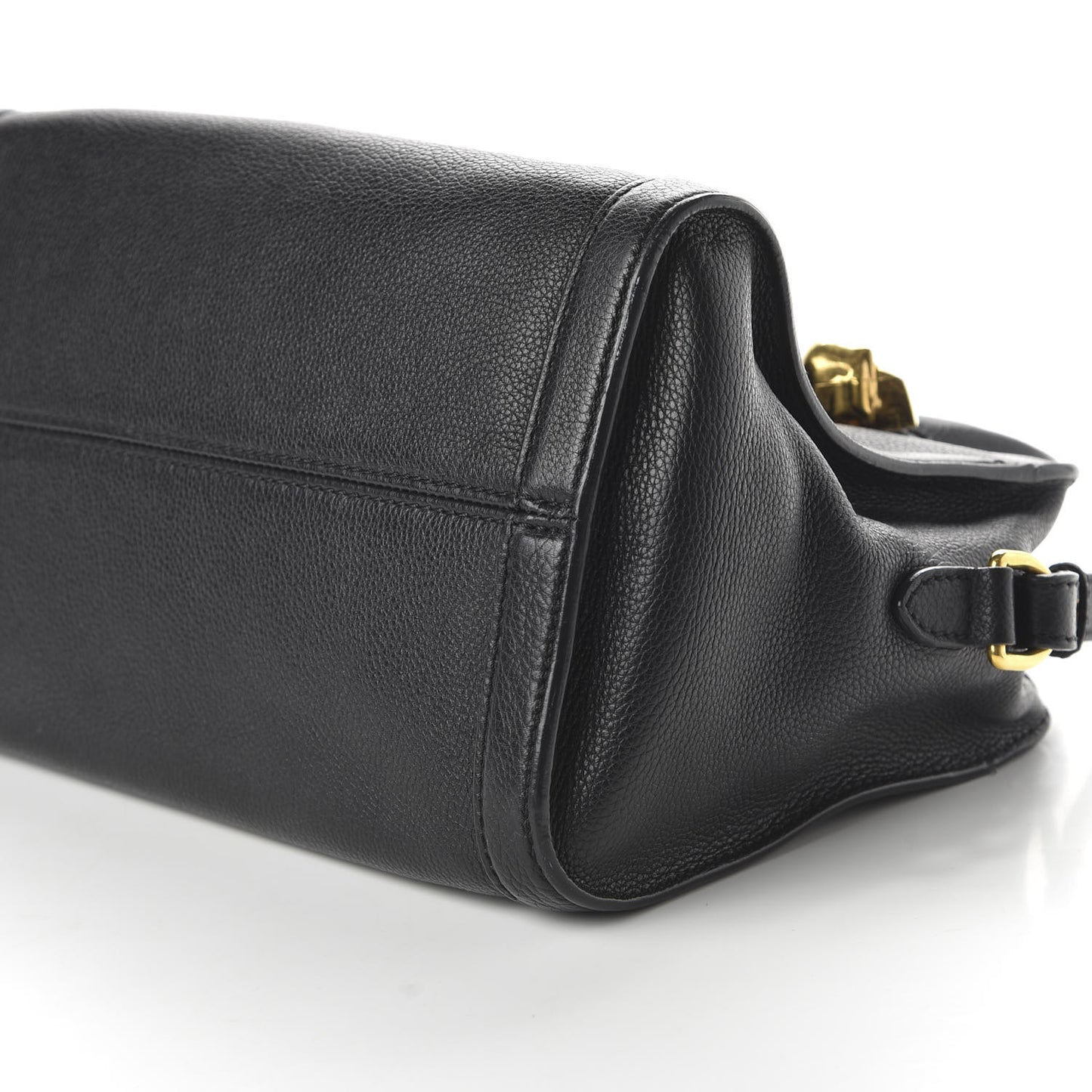 Pebbled Calfskin Small Skull Padlock Zip Around Tote Black