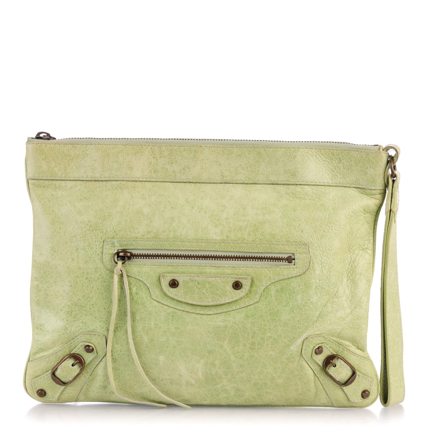 Chevre Flat Handle Clutch Pistachio
