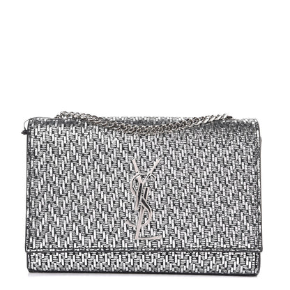 Saint Laurent Metallic Calfskin Chevron Small Monogram Kate Satchel Black Argento 1 of 7