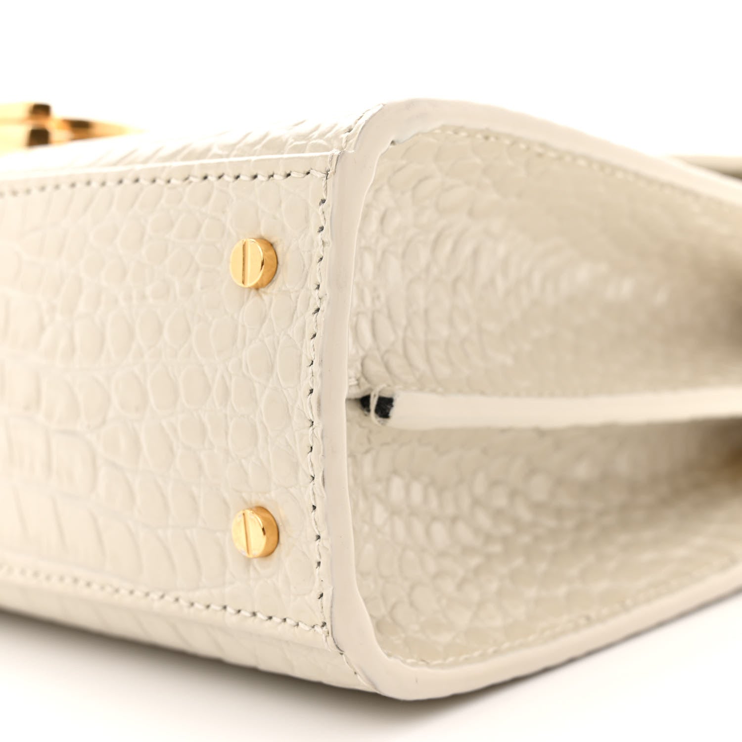 Saint Laurent Crocodile Embossed Mini Classic Monogram Cassandra Top Handle Crema Soft 9 of 15