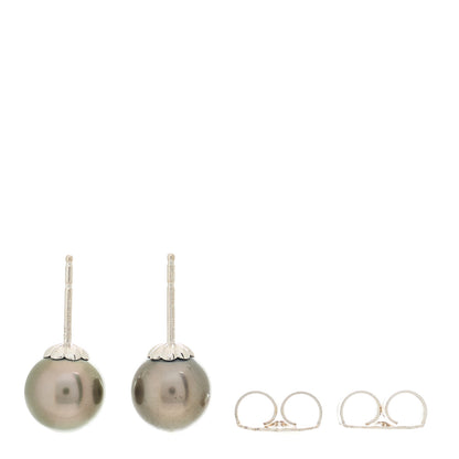 Mikimoto 18K White Gold Black South Sea Pearl 9mm Stud Earrings 3 of 4