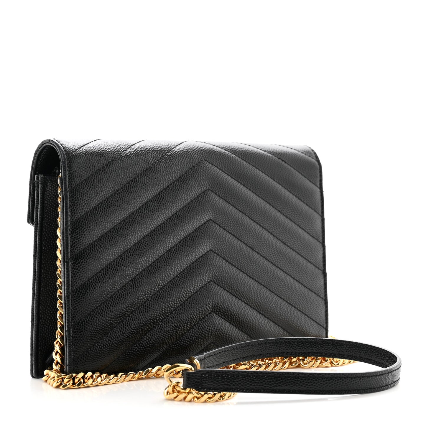 Grain De Poudre Matelasse Chevron Monogram Envelope Chain Wallet Black