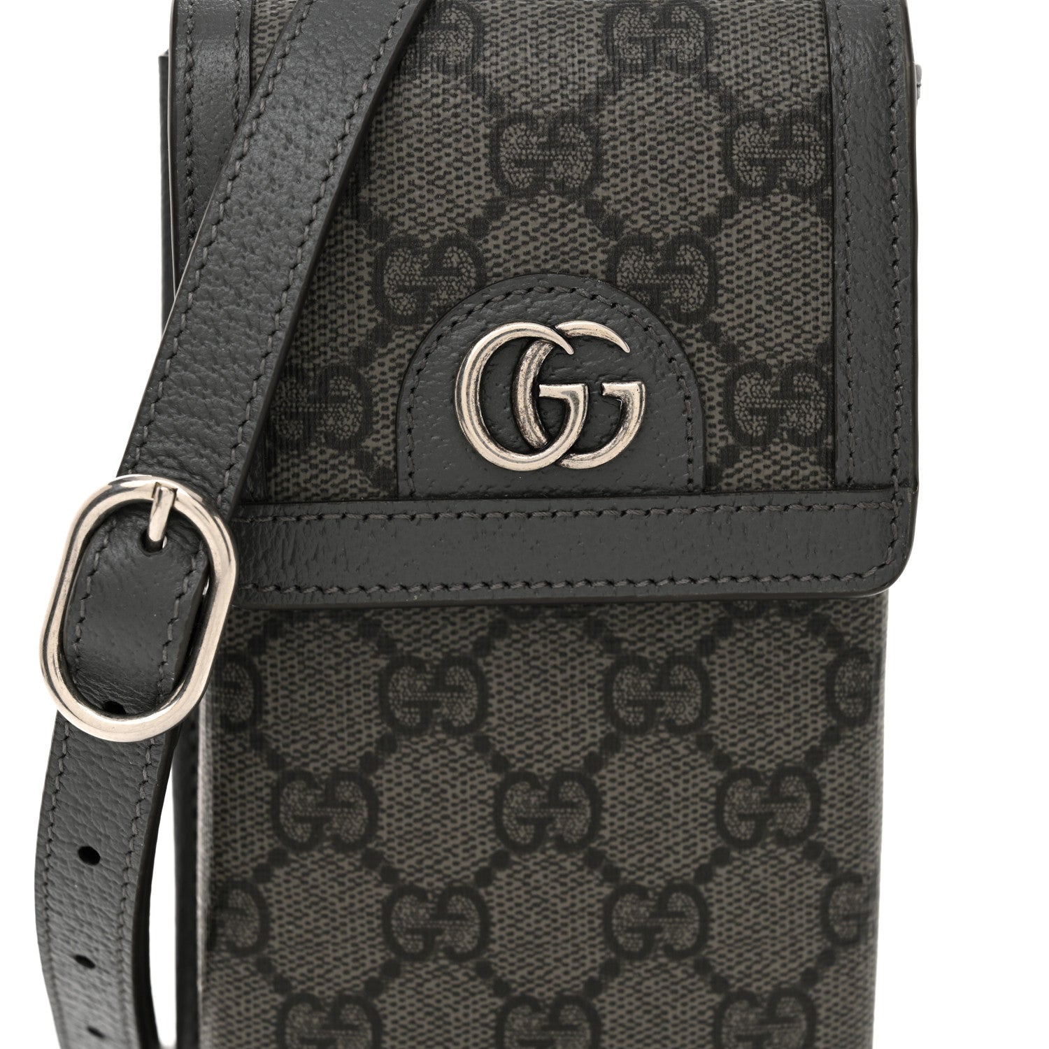 Gucci GG Supreme Monogram Textured Dollar Calfskin Phone Crossbody Bag Grey Black Graphite Grey 8 of 10