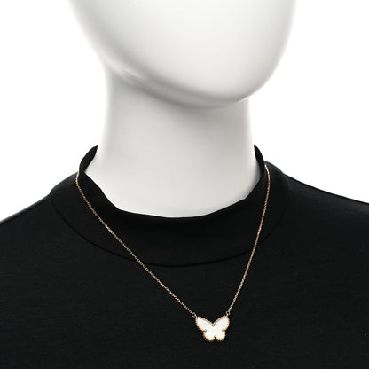 Van Cleef & Arpels 18K Yellow Gold Mother of Pearl Lucky Alhambra Butterfly Pendant Necklace 2 of 4