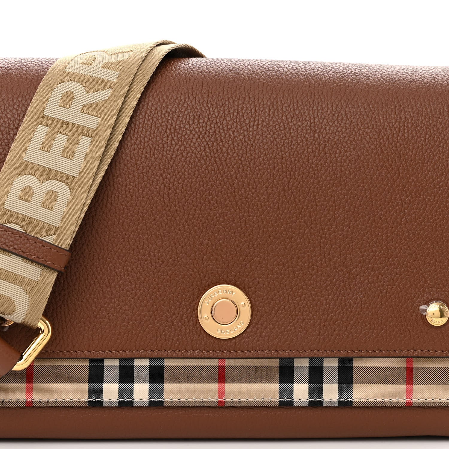 Burberry Calfskin Vintage Check Note Crossbody Bag Tan 7 of 12
