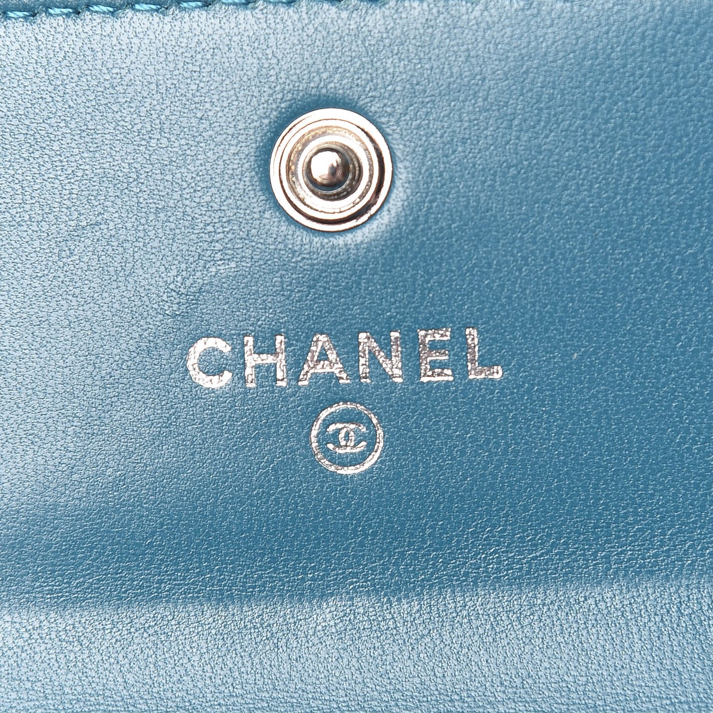 Lambskin Chevron Quilted Studded Compact Flap Wallet Blue