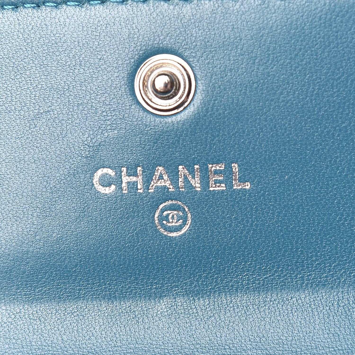 Chanel Lambskin Chevron Quilted Studded Compact Flap Wallet Blue 8 of 14