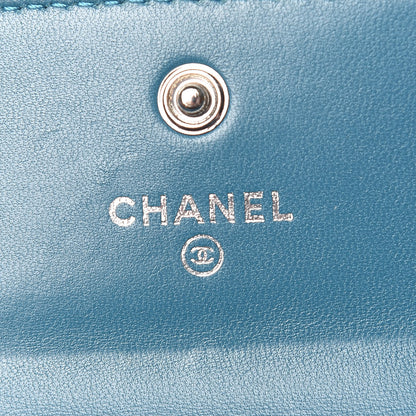 Chanel Lambskin Chevron Quilted Studded Compact Flap Wallet Blue 8 of 14